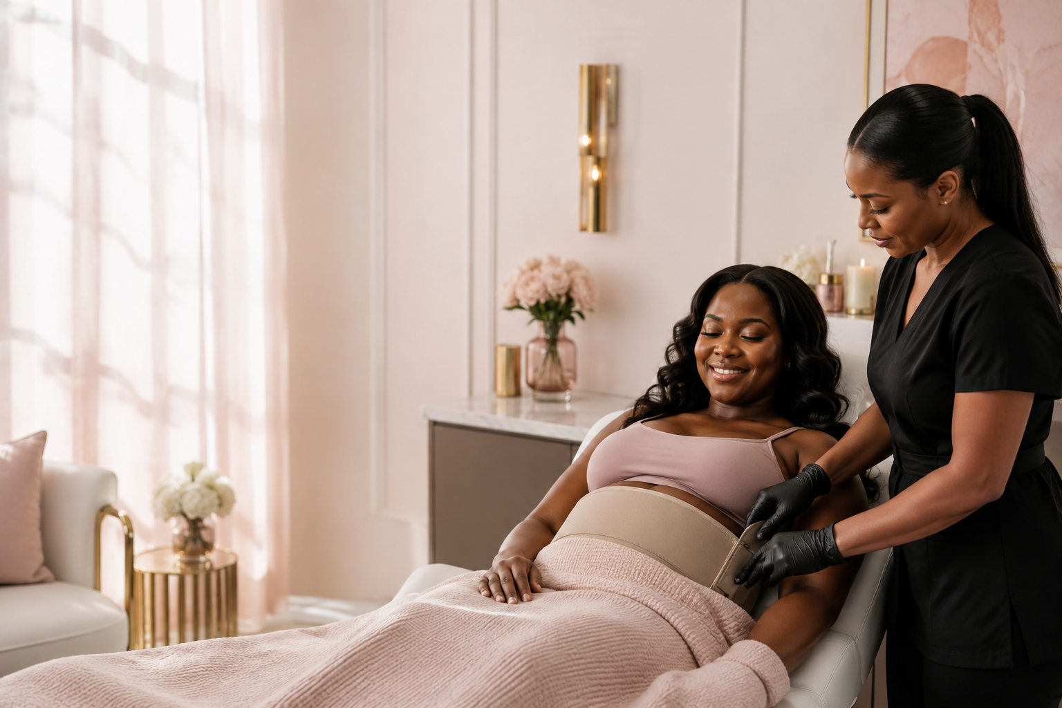 A client relaxing during a professional wellness session at Curved By Candy